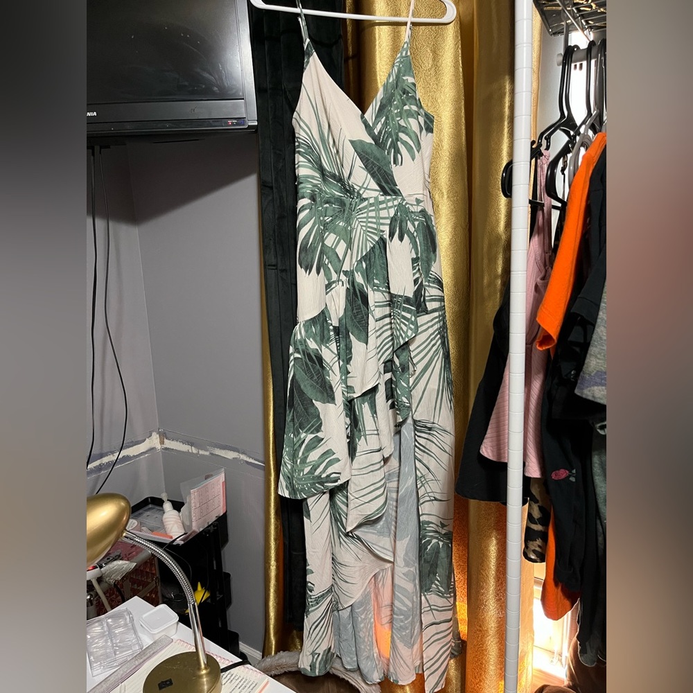 Cream with green floral design maxi dress